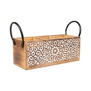 Porte-couverts artisanal en bois de manguier de qualité supérieure pour le rangement de la vaisselle dans la cuisine, design unique, fabricant indien, offre en gros - Product Image 4