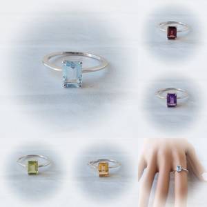 Emerald Cut Gemstone <b>Rings</b> Sterling Silver Garnet Blue Topaz Amethyst Citrine <b>Peridot</b> Birthstone Jewelry <b>Ring</b> - Product Image 4