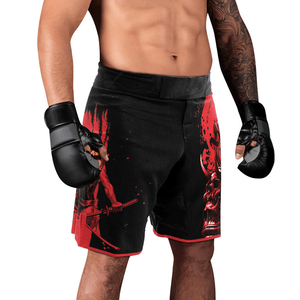 Men's Black MMA <b>Shorts</b> Red Samurai And Skull Print Quick Dry Mixed Martial Arts Fight Wear Regular Fit Practice <b>Grappling</b> <b>Shorts</b> - Product Image 5