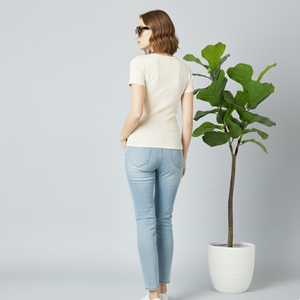 T-shirt pour femme à séchage rapide, couleur blanc crème, 100% coton, chemises très demandées pour femmes à prix de gros avec logo personnalisé - Product Image 6