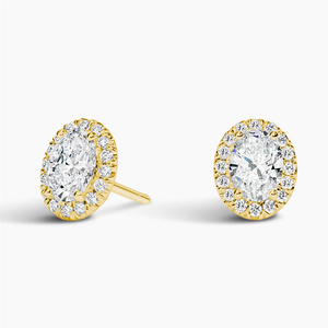 Bezel-Set Oval Cut Diamond <b>Halo</b> Stud <b>Earrings</b> - Product Image 1