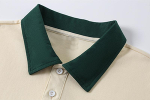 Polo pour homme en tissu Oxford vert, manches courtes, col crème, design respirant, coupe classique, couleur unie, tissu tissé - Product Image 5