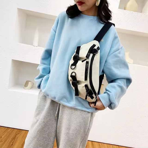 <b>Top</b> Trending Custom Unisex Nylon Waist Bag With Zipper Closure Beige And Black Color Daily Use Fanny Pack Convenient Design - Product Image 5