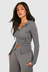Ensemble décontracté gris pour femme : pull court à capuche tissé et pantalon large, coupe ample, couleur unie, respirant, idéal pour l'hiver et le quotidien - Product Image 2