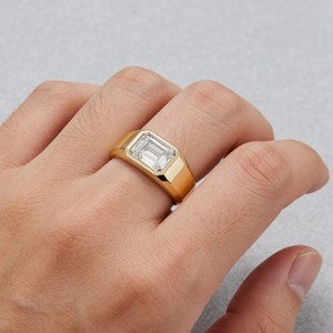 <b>Emerald</b> Cut Claw Setting Moissanite <b>Ring</b> 925 Sterling <b>Silver</b> Yellow Gold Plated Engagement Minimalist Promise <b>Ring</b> - Product Image 2