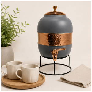 Handcrafted Copper Water Dispenser with Silk Gray Matte Finish Half-Hammered Luxury Copper <b>Storage</b> Tank with Tap and Stand - Product Image 4