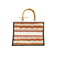 Sacs fourre-tout ouverts à fermeture éclair, faits main, perlés, brodés à la main, personnalisés, dernier design, avec poignée en bambou, en coton, pour la plage