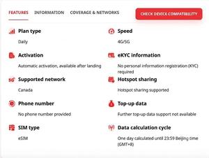 ซัพพลายเออร์ที่เชื่อถือได้ ซิมอิเล็กทรอนิกส์แคนาดา 4G/5G ข้อมูลความเร็วสูงสำหรับการเดินทาง ซิมอิเล็กทรอนิกส์มือถือ พร้อมส่งรหัส QR ทันที และเปิดใช้งานง่าย - Product Image 2