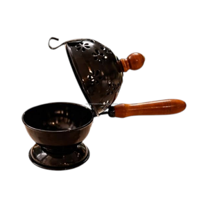 Handmade Iron Incense Burner Wooden Handle Floral Cut Lid Frankincense Bakhoor Burner Home <b>Decorative</b> <b>Accessory</b> - Product Image 3