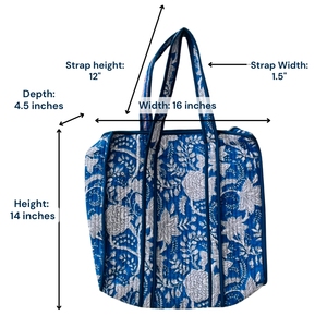 Indigo Blue Hand Block Printed Zipper Closure <b>Foldable</b> Eco-friendly <b>Beach</b> Shopper Tote <b>Bag</b> - Product Image 2