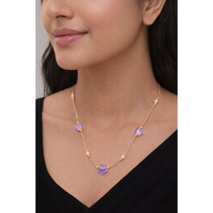 Fashion Revalia VMG9 18K Rose Gold Lavender Floral <b>Statement</b> <b>Necklace</b> Women Purple Crystal Flower Pearl Accents Link Chain - Product Image 4