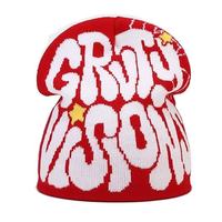 Gorro de Punto Jacquard Rojo de Alta Calidad con Diseño Graffiti Vision, Opciones de Logotipo Personalizado, Gorro de Invierno Acrílico Cálido para Streetwear, Venta al Por Mayor