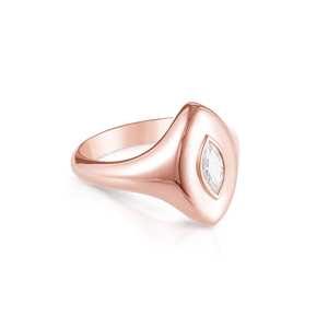 Marquise Lab Grown Diamond Signet Pinky <b>Ring</b> 14K 18K Solid Gold Minimalist Bezel Set Statement <b>Dome</b> <b>Ring</b> Factory Price Wholesale - Product Image 5