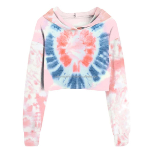Haut décontracté en coton tricoté à manches longues et col rond pour femme, coupe courte tie-dye, respirant, coupe régulière, printemps-été - Product Image 2