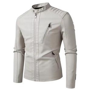 Unisex PU Leather Waterproof Moto Jacket Front Stand Collar Zipper Closure Regular Sleeve Solid Color Loose Fit <b>Winter</b> Casual - Product Image 3