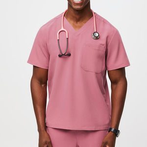 Mens Scrub <b>Tops</b> Short Sleeve V Neck Working Doctor Uniforms Printed Scrubs with Pockets - Product Image 1