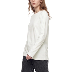 Camiseta Blanca de Manga Larga para Mujer, Cuello Redondo, Algodón Liso, Básica, Casual, al por Mayor - Product Image 3