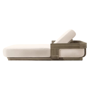 Tumbona Doble de Teca Sólida Moderna, Ajustable y Reclinable para Exteriores, Patio, Piscina, Jardín, con Cojín - Product Image 2