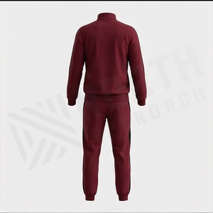 Men's <b>Maroon</b> Tracksuit Full Zip Stand Collar Solid Color Casual Sportswear With Side Pockets Polyester Cotton Blend Autumn Wear - Product Image 2