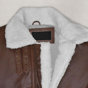 Men's Brown Genuine <b>Leather</b> Shearling <b>Coat</b> Jacket Turn Down Collar Zipper Winter <b>Coat</b> - Product Image 3