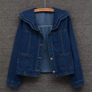 Chaqueta vaquera con cuello de muñeca para mujer 2026, estilo coreano, casual, corta, para primavera, otoño e invierno, prenda exterior lavada - Product Image 1