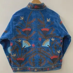 Bohemian Floral Embroidered Velvet Jacket Windproof and Breathable Suzani Overcoat Winter Knitted Short <b>Coat</b> - Product Image 2