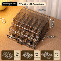 Boîte de rangement à bijoux rectangulaire grande capacité avec tiroirs en acrylique transparent anti-rayures pour boucles d'oreilles, bagues, colliers, bracelets