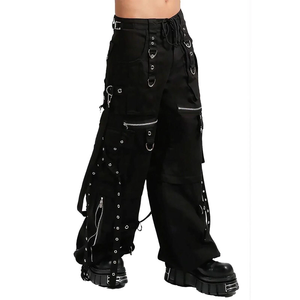 Pantalones Cargo Negros de Pierna Ancha para Hombre con Múltiples Bolsillos, Cintura con Cordón, Estilo Urbano, Gótico, Punk - Product Image 2