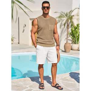 2025 camisetas sin mangas de ganchillo para hombre verano playa Hippie camisas sin mangas con bolsillo con capucha camisetas de punto decoración de agujeros - Product Image 1