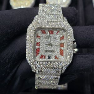 Montre Hip Hop Mécanique en Acier Inoxydable Entièrement Sertie de Moissanite VVS D, Cadran Romain, à Prix Réduit, Cadeau pour Père - Product Image 1