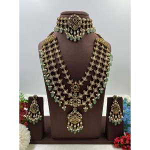 Ananya Premium Victorian <b>Gold</b>-Plated Bridal Jewelry Combo <b>Set</b> - Product Image 1