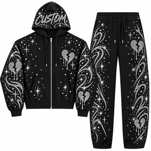 Ensemble sweat à capuche et jogging personnalisé imprimé en 3D avec logo étoile et lune, respirant, fermeture éclair noire, vêtement décontracté en polyester/coton unisexe - Product Image 5