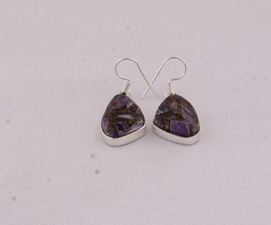 925 Sterling Silver Purple Copper Charoite <b>Earrings</b> Natural Composite Gemstone Triangular Dangle <b>Earrings</b> <b>Handmade</b> Jewelry - Product Image 4