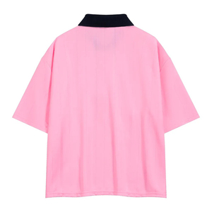 Pink Short Sleeve Shirt Collar Loose Fit Unisex Solid Color Polyester Top All Seasons Apparel - Product Image 2