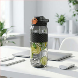 Bouteille d'eau sportive Hello World avec marqueurs de temps et bouchon à bouton-poussoir, bouteille en plastique pour boisson - Product Image 6