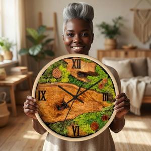 Reloj de pared de madera de olivo hecho a mano con números romanos, reloj de pared de madera natural, decoración de pared de lujo para sala de estar rústica. - Product Image 1