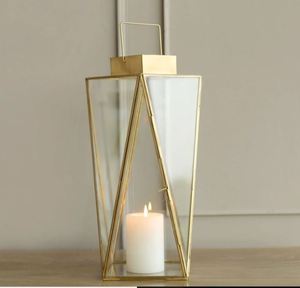 Set of 3 Antique <b>Mirror</b> Glass Candle Lanterns Brass Metal Lantern Candle Holder Set with Handle for Home Decor - Product Image 2