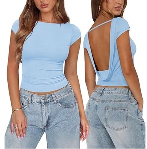 Blusa de Verano Sexy para Mujer, de Algodón y Spandex, Ajustada, con Espalda Descubierta, de la Mejor Calidad, Venta al por Mayor, Servicio OEM - Product Image 1