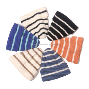 Wholesale Custom Fashion Strip <b>Beanie</b> Jacquard Knitted 100% <b>Wool</b> Adjustable Unisex Winter <b>Hats</b> - Product Image 3