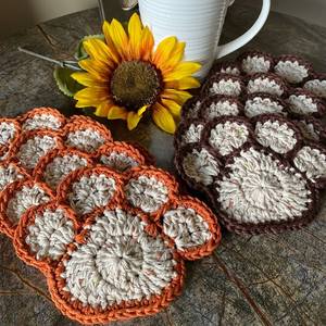 Fun Animal Paw Crochet Coasters Quintet Multi Color Handcrafted Cotton Yarn Heat-Resistant Drink Mat Rustic Boho Pet Table Decor - Product Image 1