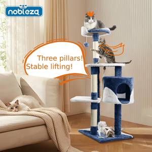 Nobleza gatto albero 118.5 cm di altezza stabile mobili per gatti con 3 piattaforme 1 grotta 1 Pompon 1 Ratter in pelliccia sintetica blu - Product Image 2