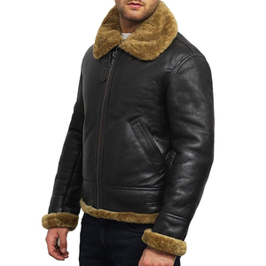 Personaliza Tu Propio Diseño, Chaqueta de Invierno para Hombre, de Cuero Genuino, con Forro de Piel Sintética Sherpa, Cuello Alto - Product Image 1