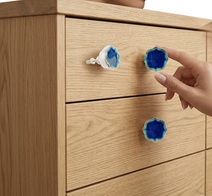 Ceramic Cabinet Knob Blue Geode Design <b>Gold</b> Trim Industrial Round Furniture Handle Dresser Kitchen <b>Drawer</b> Wardrobe - Product Image 2