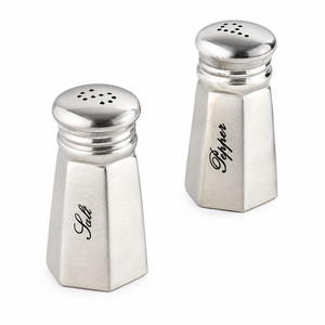 Juego de Salero y Pimentero de Acero Inoxidable con Logotipo Personalizado, Dispensador de Especias Cónico de Metal para Suministros de Mesa de Restaurantes y Hoteles - Product Image 1