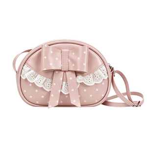 Bolso Bandolera Redondo con Lazo de Encaje y Puntos para Niñas, Color Macaron, Cierre de Cremallera, Material PU, Accesorio Elegante Infantil - Product Image 2