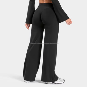 High Waist Seamless Solid Color Yoga <b>Leggings</b> Hollow Design Full Length <b>Flared</b> Leg Activewear Women's Sportswear 220g Customized - Product Image 6