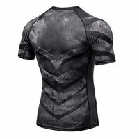 T-shirt de sport à manches courtes pour homme, noir et gris, imprimé par sublimation, à séchage rapide, en polyester, haut de fitness pour adulte