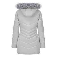 Veste matelassée gris clair pour femme, personnalisée, de haute qualité, vente en gros, parka d'hiver à capuche, manteau à séchage rapide, double boutonnage