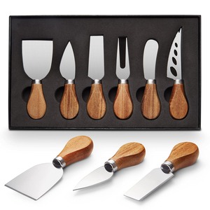 <b>Wooden</b> Handle Cheese Knife Set 4 Piece Stainless Steel Minimalist Design Dishwasher Safe Flatware Set - Product Image 6