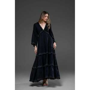 <b>Black</b> Floral Maxi Dress Women V Neck Long Sleeve Bohemian <b>Wrap</b> Dress Elegant Ruffle Hem Long Party Dress - Product Image 1